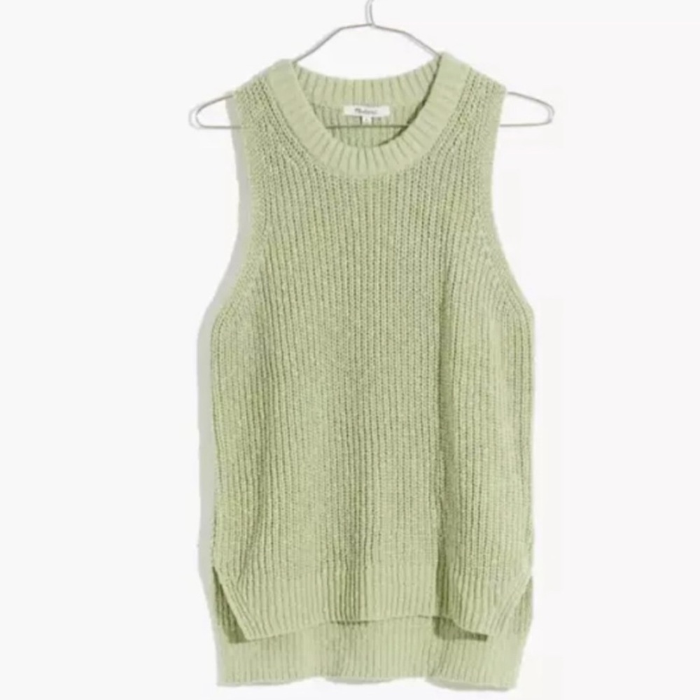 Sleeveless light green Madewell turtleneck sweater